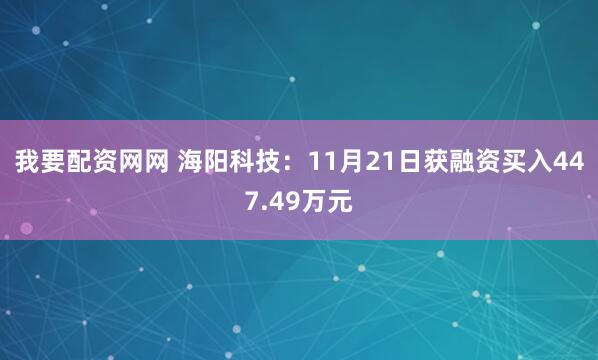我要配资网网 海阳科技:11月21日获融资买入447.49万元